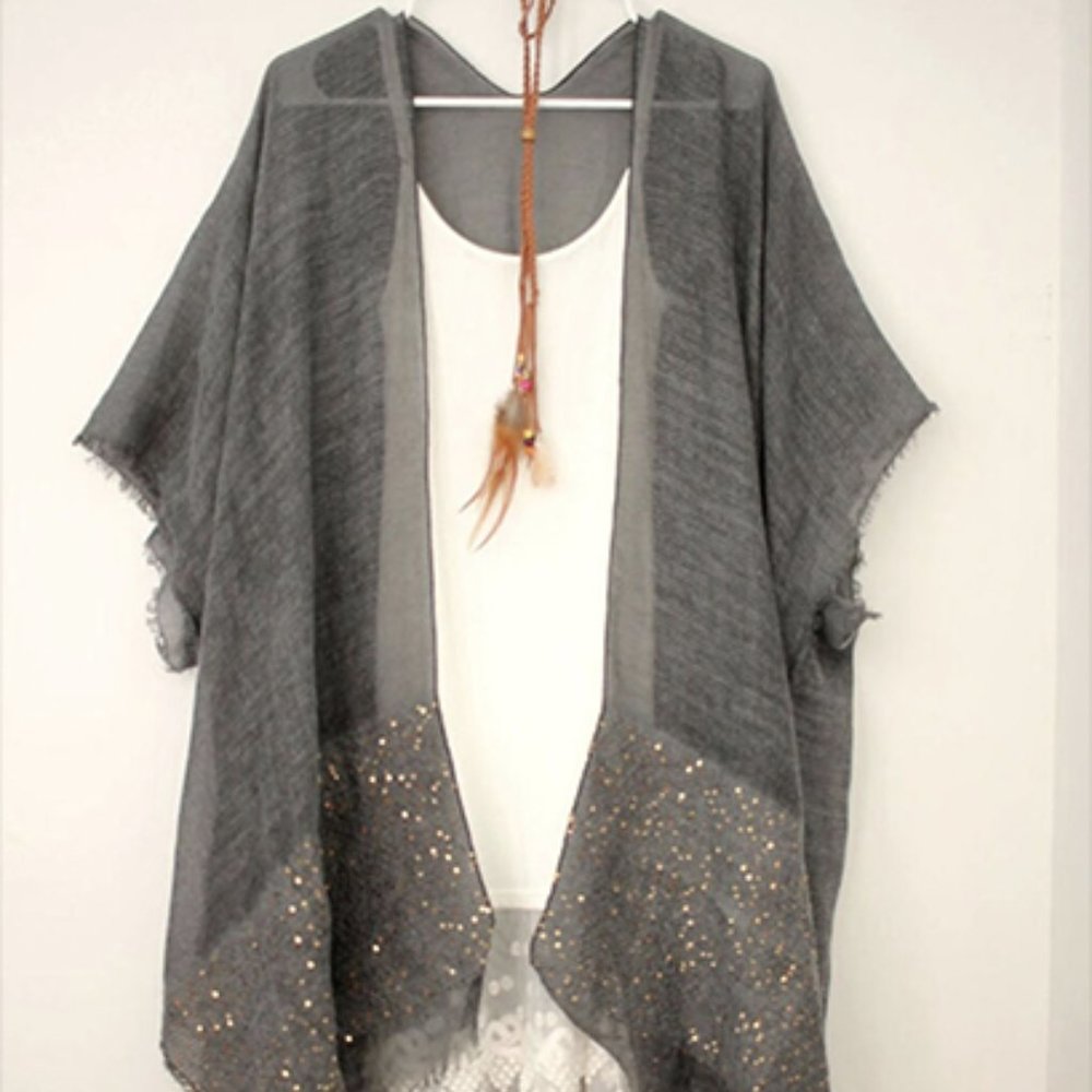 draped kimono top with sequins